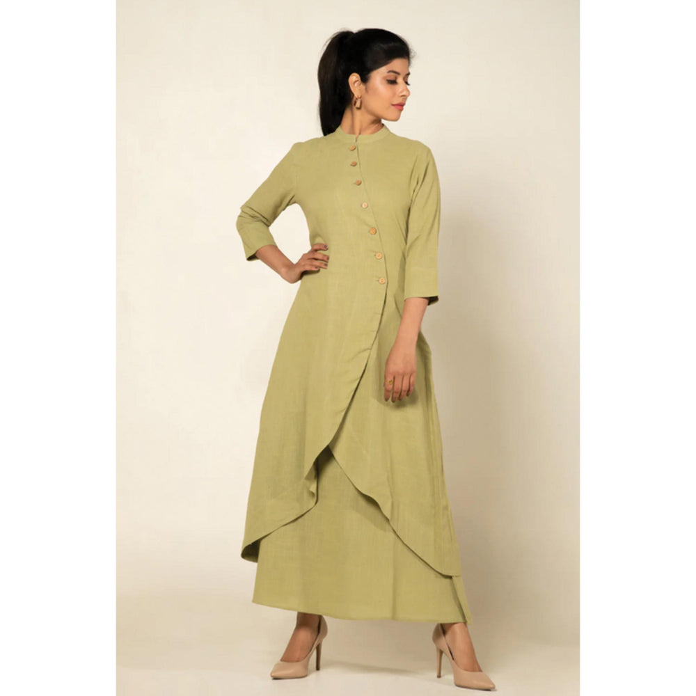 OMAANA Women Chanderi Green Kurta with Inner Skirt