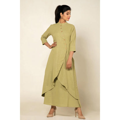 OMAANA Women Chanderi Green Kurta with Inner Skirt