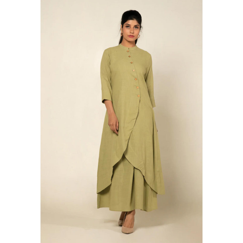 OMAANA Women Chanderi Green Kurta with Inner Skirt