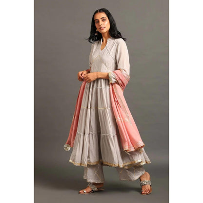 OMAANA Women Mulmul Blue Kurta with Palazzo and Dupatta