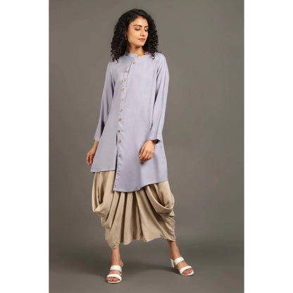 OMAANA Women Silk Blue Kurta with Dhoti Pant