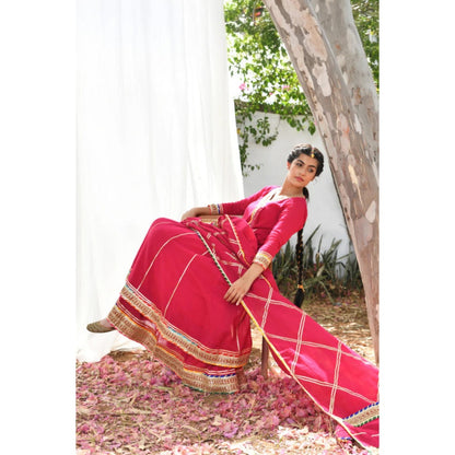 OMAANA Women Mulmul Magenta Kurta with Sharara and Dupatta