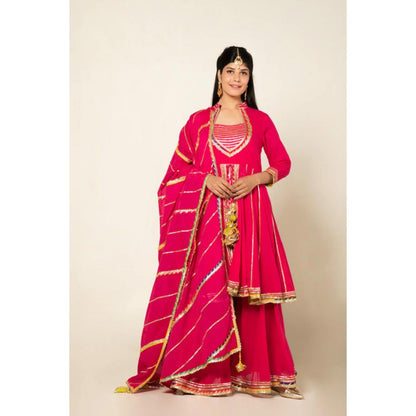 OMAANA Women Mulmul Magenta Kurta with Sharara and Dupatta