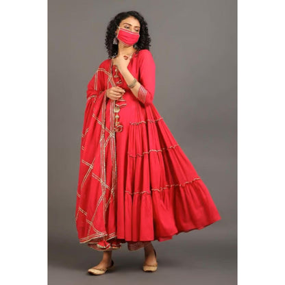 OMAANA Women Mulmul Pink Kurta with Pant and Dupatta