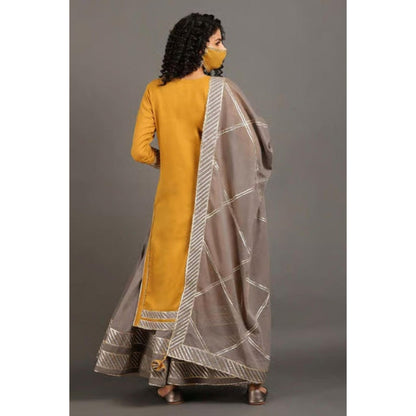 OMAANA Women Mulmul Yellow Kurta with Skirt and Dupatta