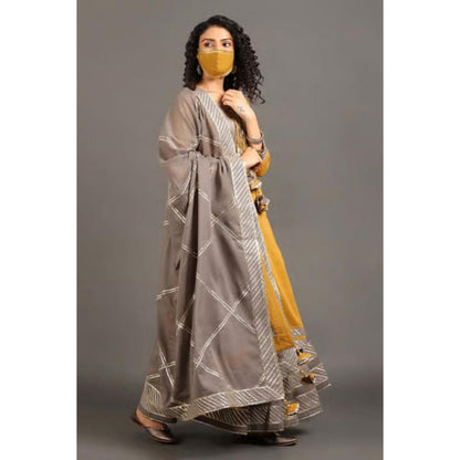 OMAANA Women Mulmul Yellow Kurta with Skirt and Dupatta