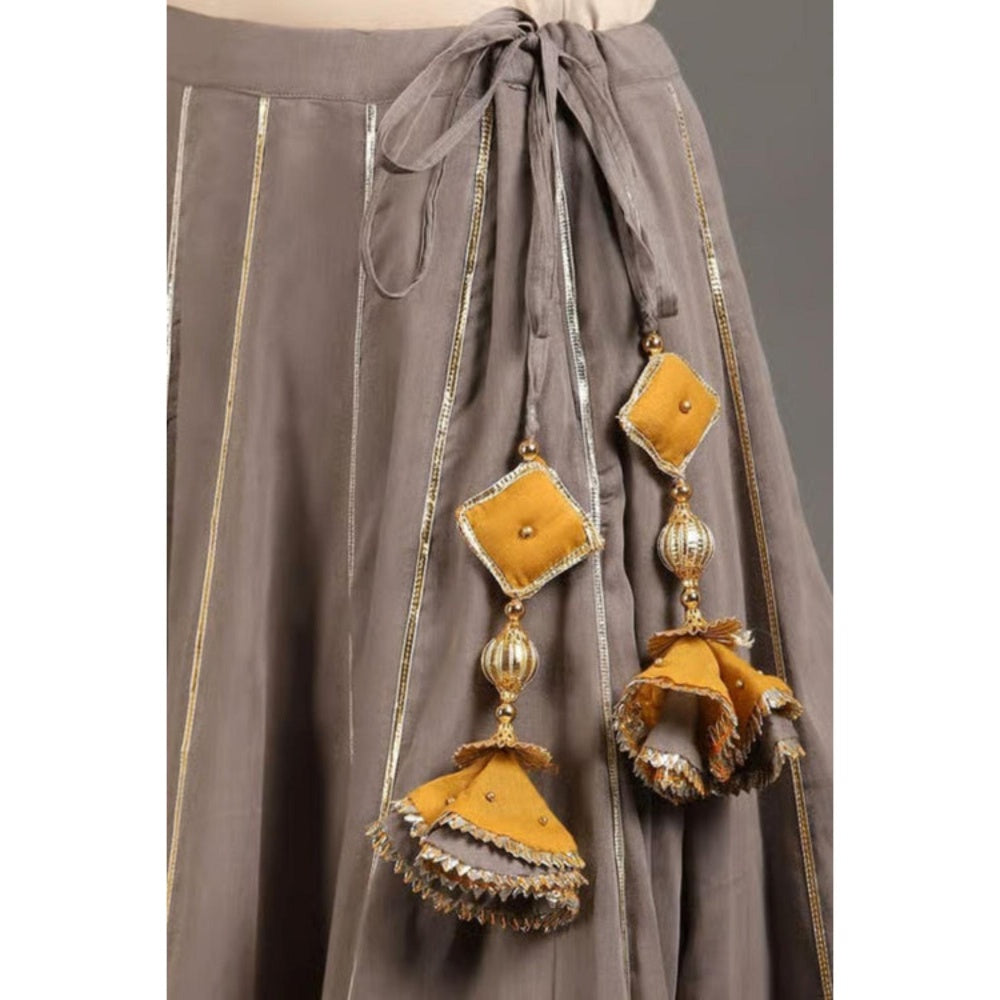 OMAANA Women Mulmul Yellow Kurta with Skirt and Dupatta