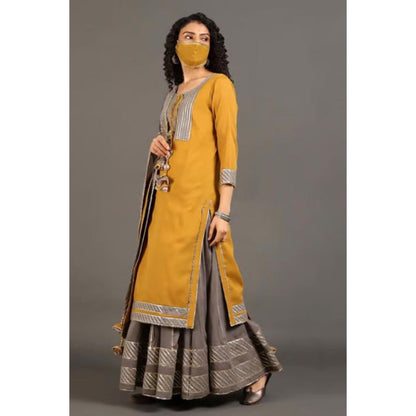OMAANA Women Mulmul Yellow Kurta with Skirt and Dupatta