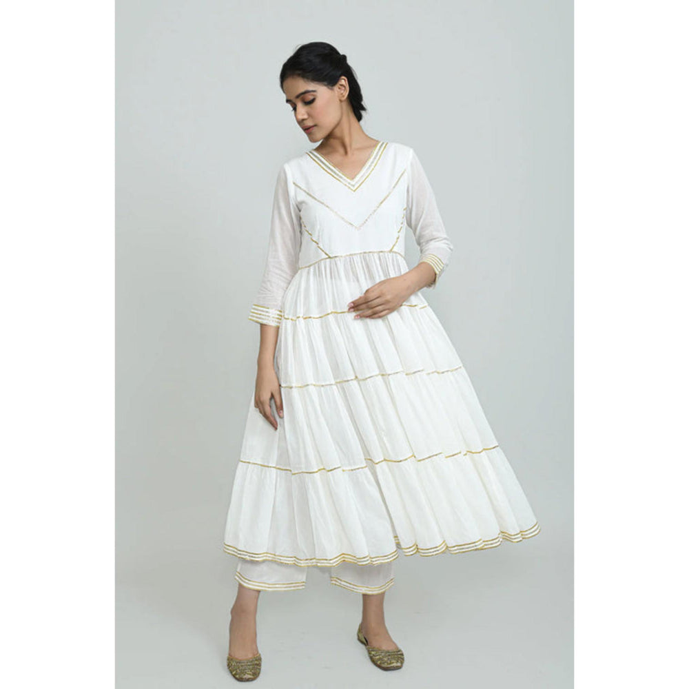 OMAANA Women Mulmul White Kurta with Pant and Dupatta