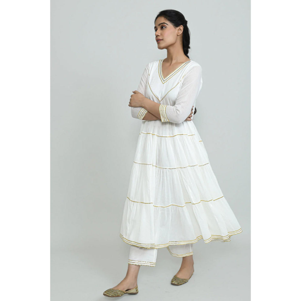 OMAANA Women Mulmul White Kurta with Pant and Dupatta