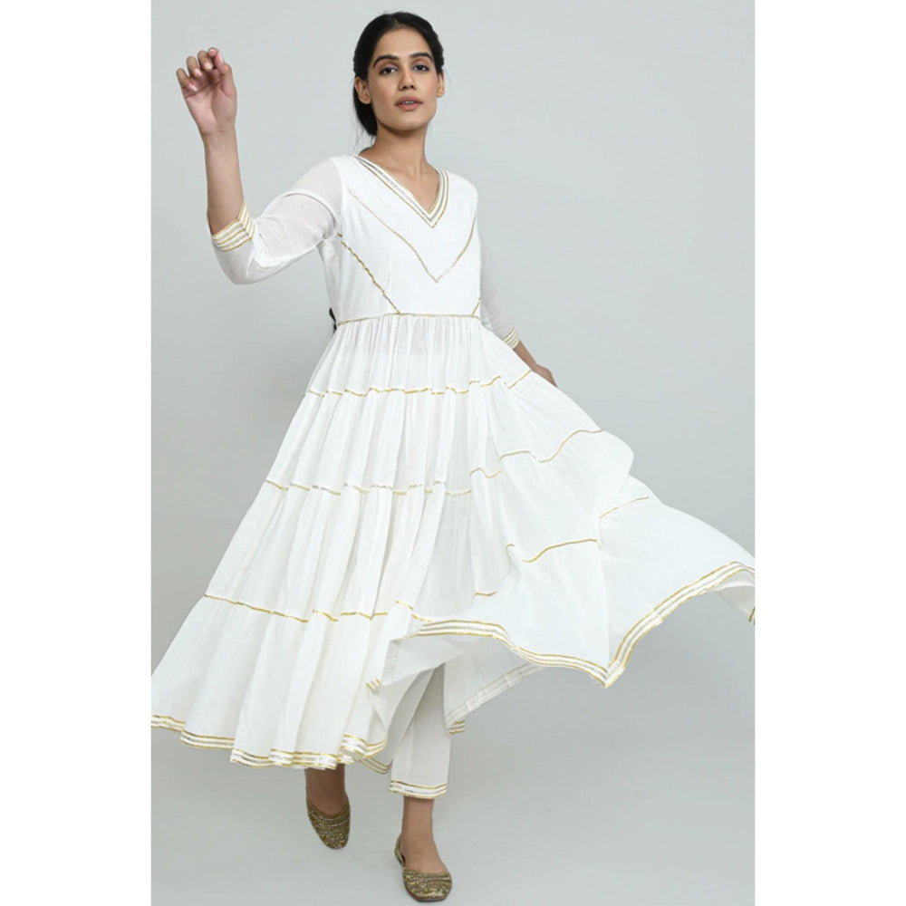 OMAANA Women Mulmul White Kurta with Pant and Dupatta