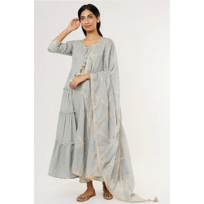 OMAANA Women Mulmul Grey Kurta with Pant and Dupatta