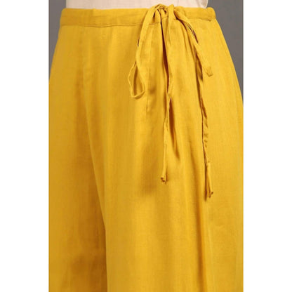 OMAANA Women Chanderi Yellow Anarkali Kurta with Palazzo and Dupatta