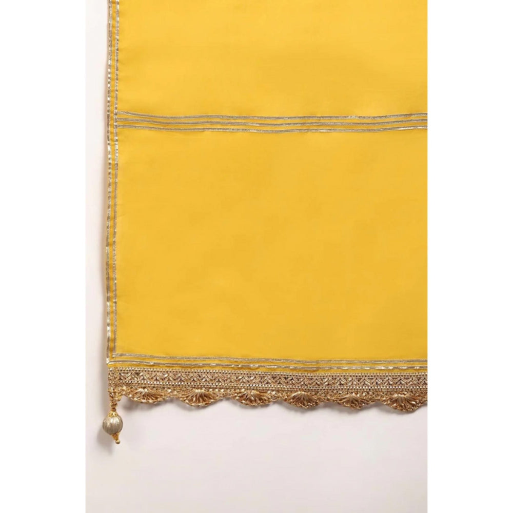 OMAANA Women Chanderi Yellow Anarkali Kurta with Palazzo and Dupatta