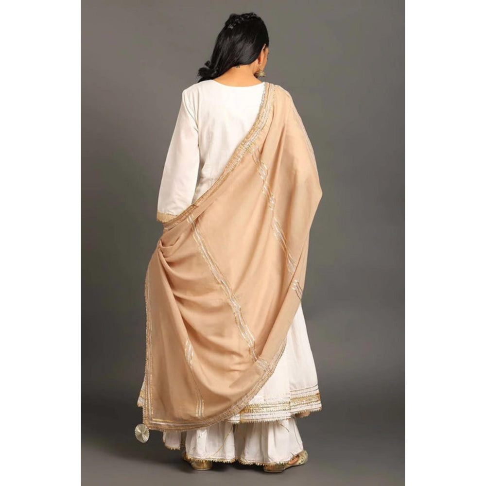 OMAANA Women Cotton White Kurta with Sharara and Dupatta