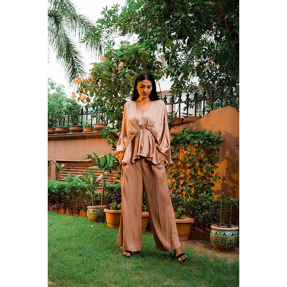 Omana by Ranjana Bothra Mocha Cowl Co-Ord (Set of 2)