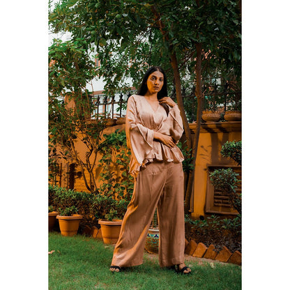 Omana by Ranjana Bothra Mocha Cowl Co-Ord (Set of 2)