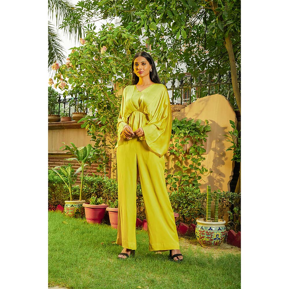 Omana by Ranjana Bothra Lime Yellow Cowl Co-Ord (Set of 2)