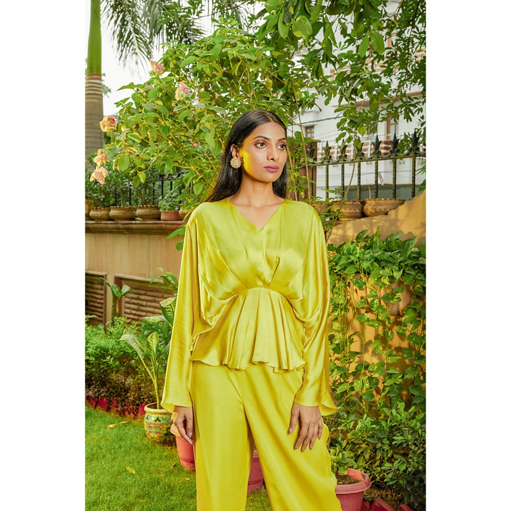 Omana by Ranjana Bothra Lime Yellow Cowl Co-Ord (Set of 2)
