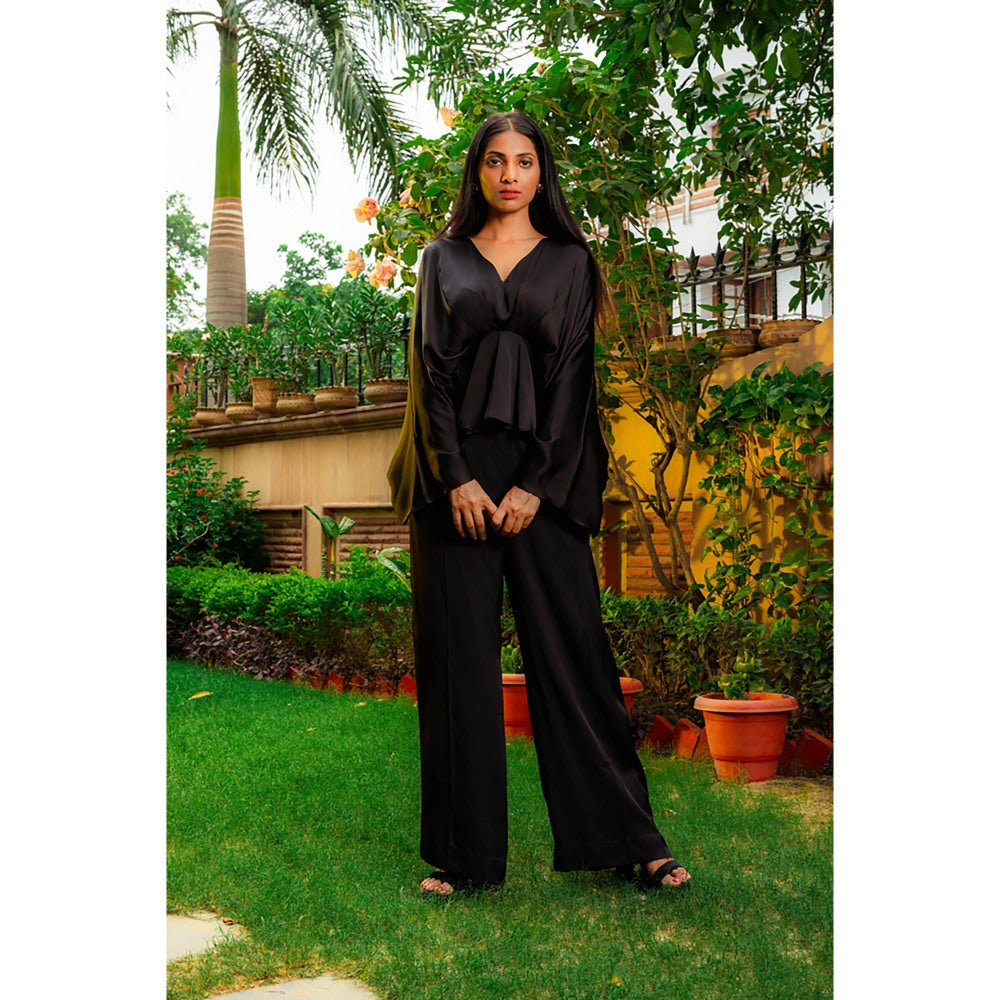 Omana by Ranjana Bothra Black Cowl Co-Ord (Set of 2)