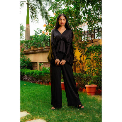 Omana by Ranjana Bothra Black Cowl Co-Ord (Set of 2)