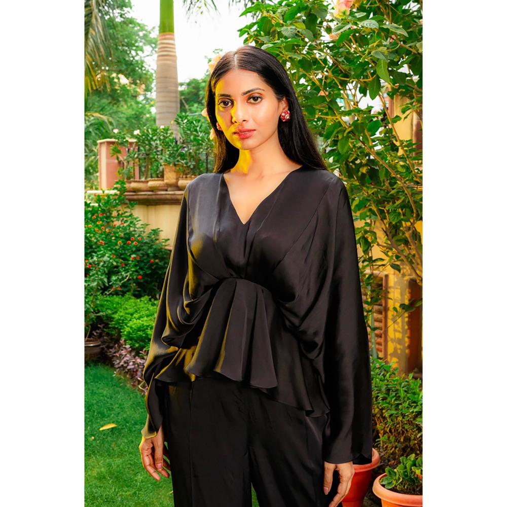 Omana by Ranjana Bothra Black Cowl Co-Ord (Set of 2)
