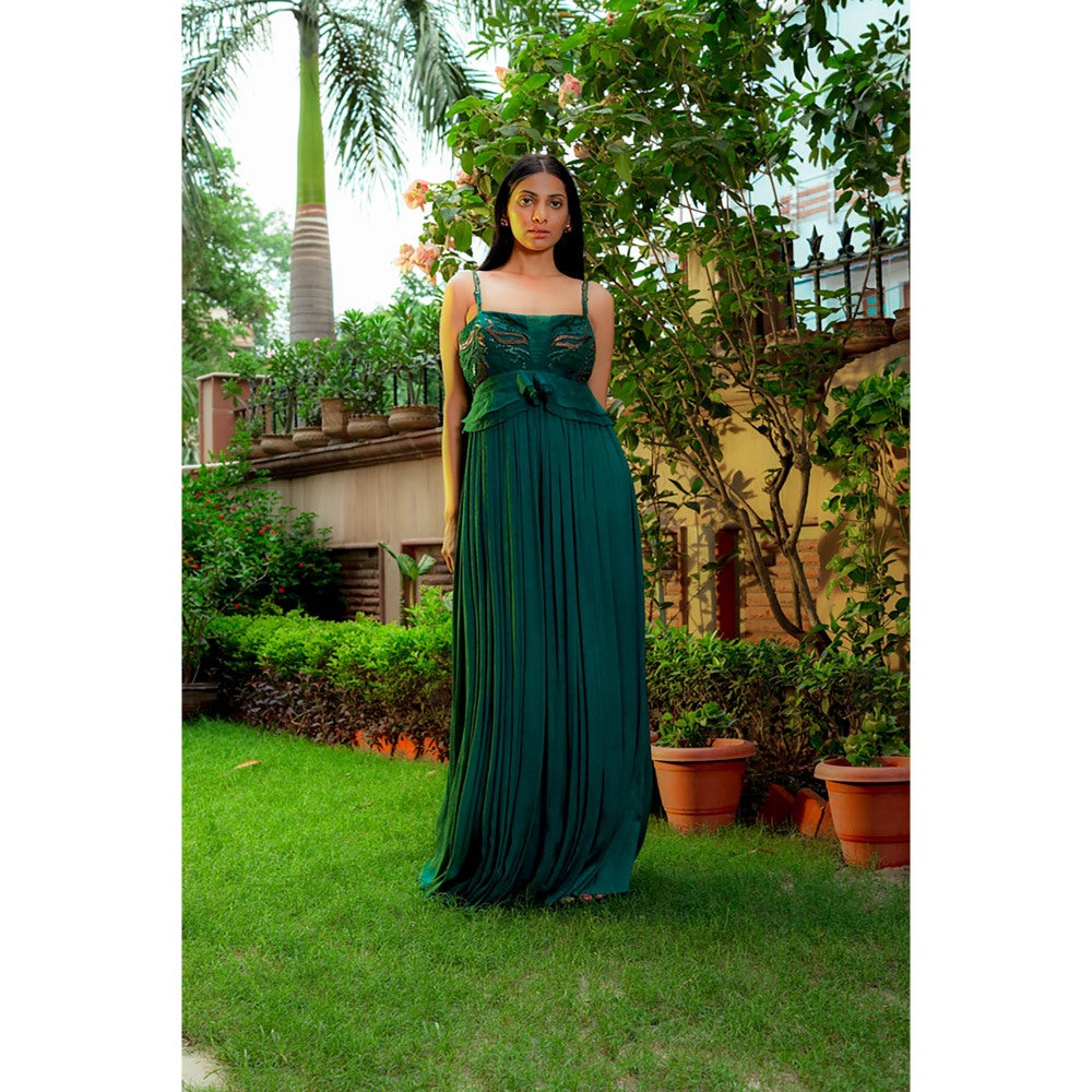 Omana by Ranjana Bothra Teal Emblished Jumpsuit