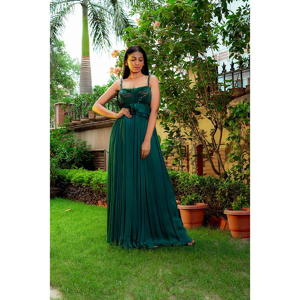Omana by Ranjana Bothra Teal Emblished Jumpsuit