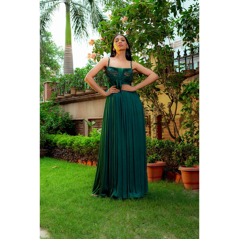 Omana by Ranjana Bothra Teal Emblished Jumpsuit