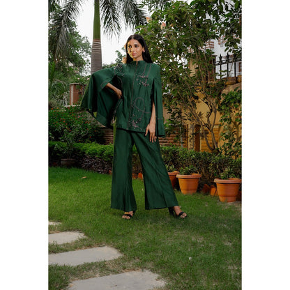 Omana by Ranjana Bothra Emerald Anchor Cape Co-Ord (Set of 3)