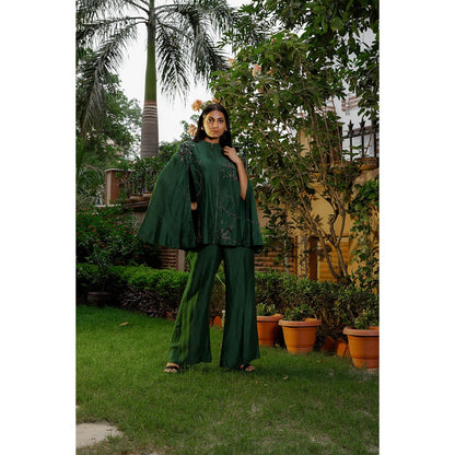 Omana by Ranjana Bothra Emerald Anchor Cape Co-Ord (Set of 3)