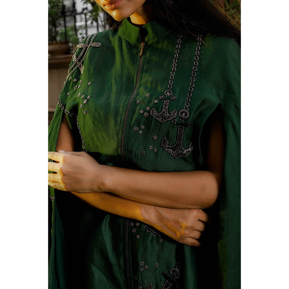 Omana by Ranjana Bothra Emerald Anchor Cape Co-Ord (Set of 3)