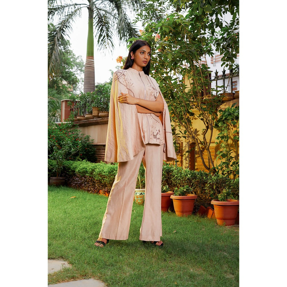 Omana by Ranjana Bothra Beige Anchor Cape Co-Ord (Set of 3)