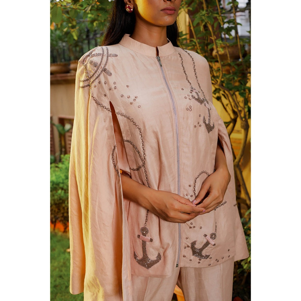 Omana by Ranjana Bothra Beige Anchor Cape Co-Ord (Set of 3)