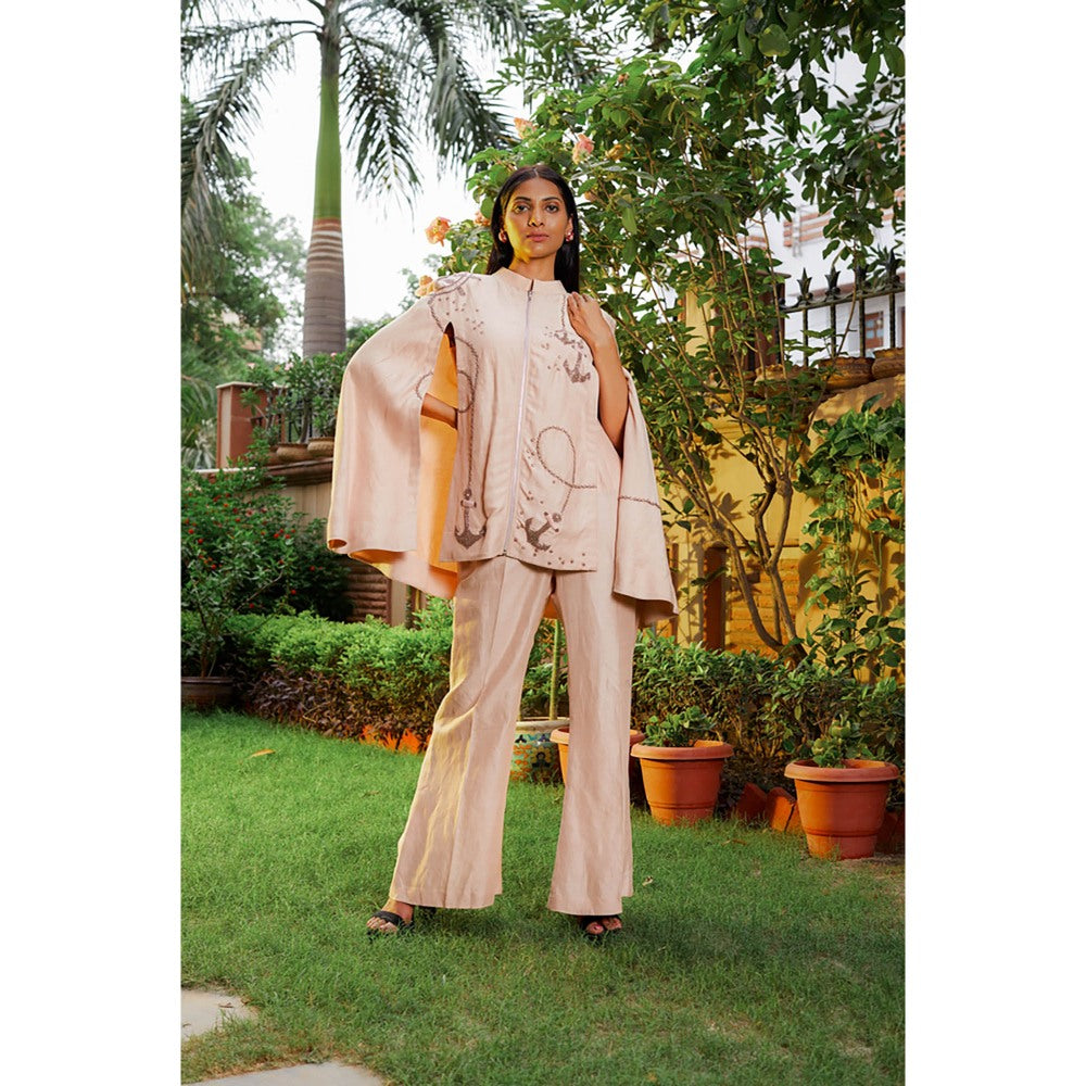 Omana by Ranjana Bothra Beige Anchor Cape Co-Ord (Set of 3)