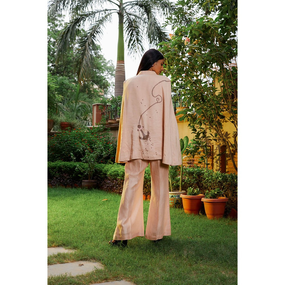 Omana by Ranjana Bothra Beige Anchor Cape Co-Ord (Set of 3)