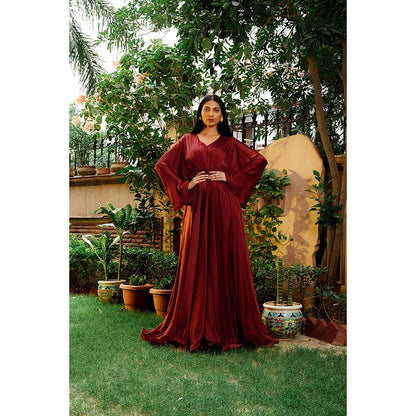 Omana by Ranjana Bothra Brick Brown Cowl Gown