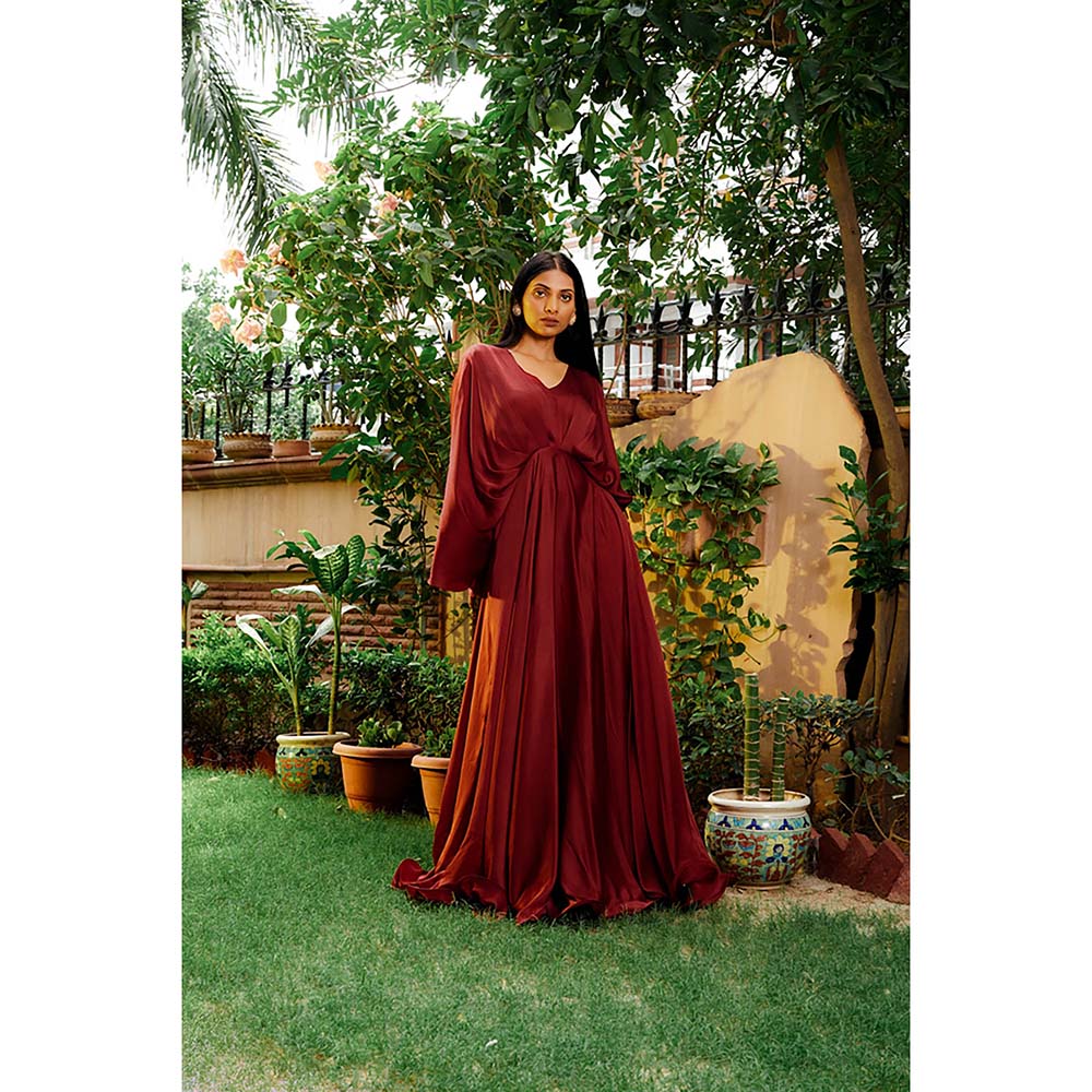 Omana by Ranjana Bothra Brick Brown Cowl Gown