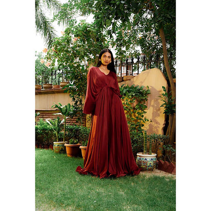 Omana by Ranjana Bothra Brick Brown Cowl Gown