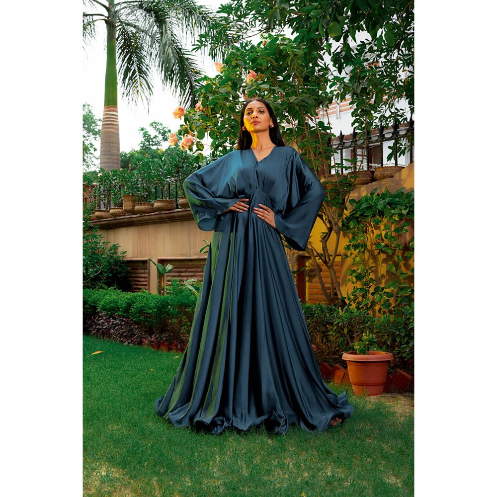 Omana by Ranjana Bothra French Teal Cowl Gown