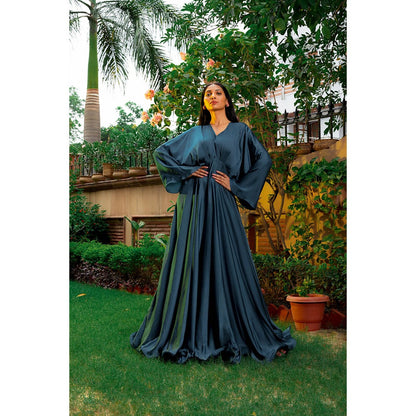 Omana by Ranjana Bothra French Teal Cowl Gown