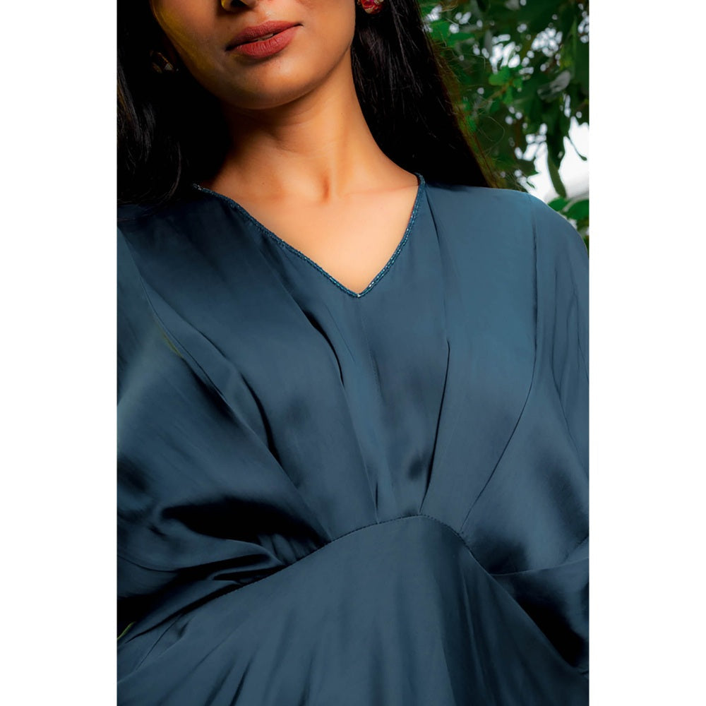 Omana by Ranjana Bothra French Teal Cowl Gown