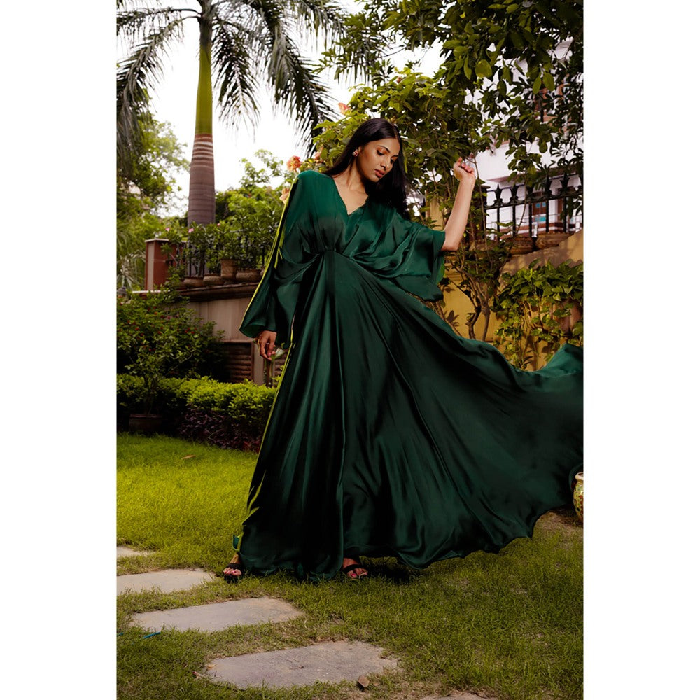 Omana by Ranjana Bothra Emerald Cowl Gown