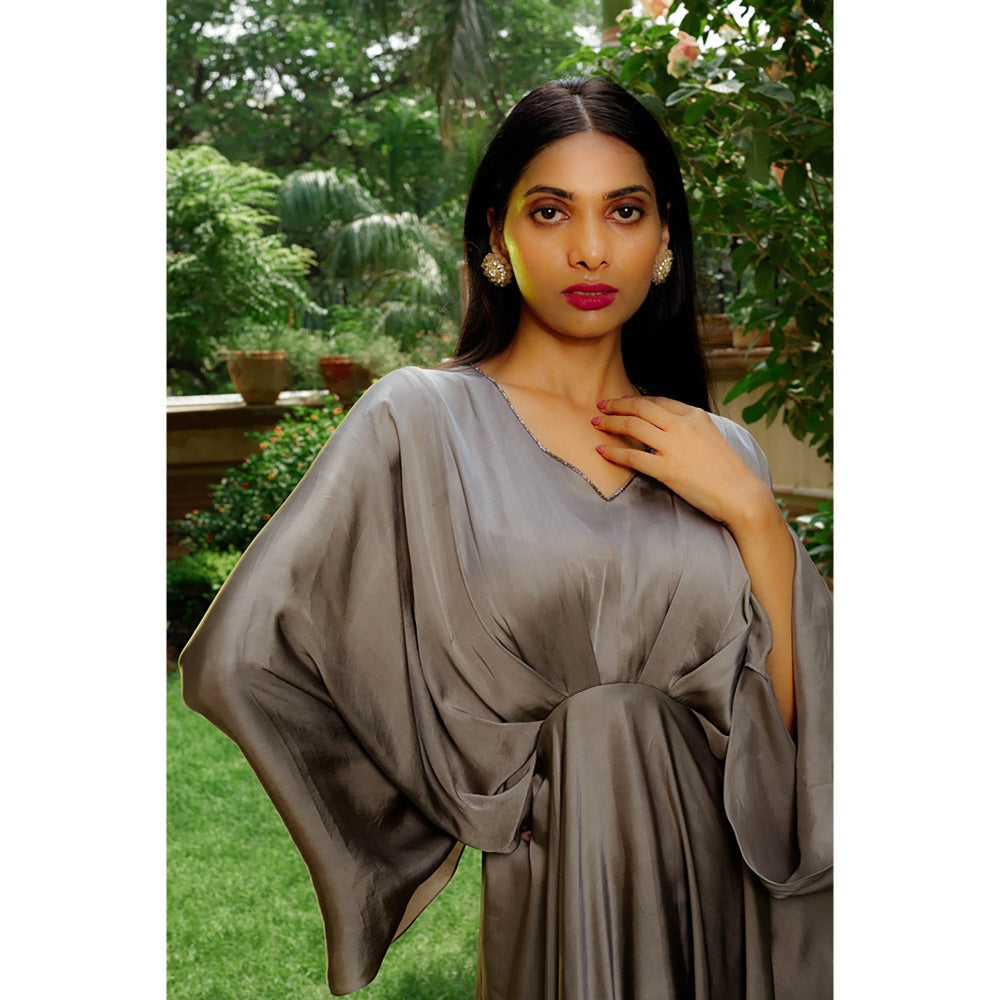 Omana by Ranjana Bothra Gunmetal Grey Cowl Gown