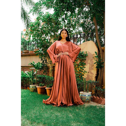 Omana by Ranjana Bothra Rust Cowl Gown