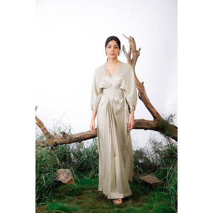 Omana by Ranjana Bothra Ivory Lisa Kaftan With Belt (Set of 2)