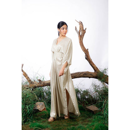 Omana by Ranjana Bothra Ivory Lisa Kaftan With Belt (Set of 2)