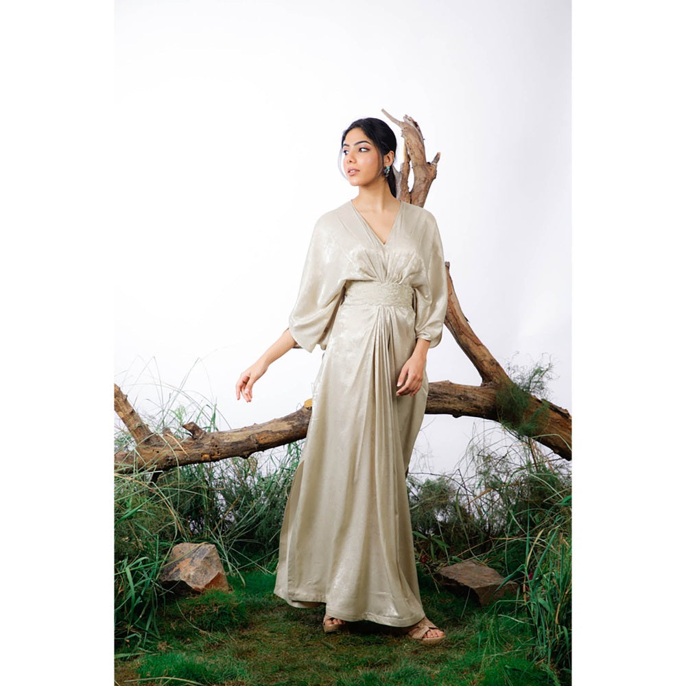 Omana by Ranjana Bothra Ivory Lisa Kaftan With Belt (Set of 2)