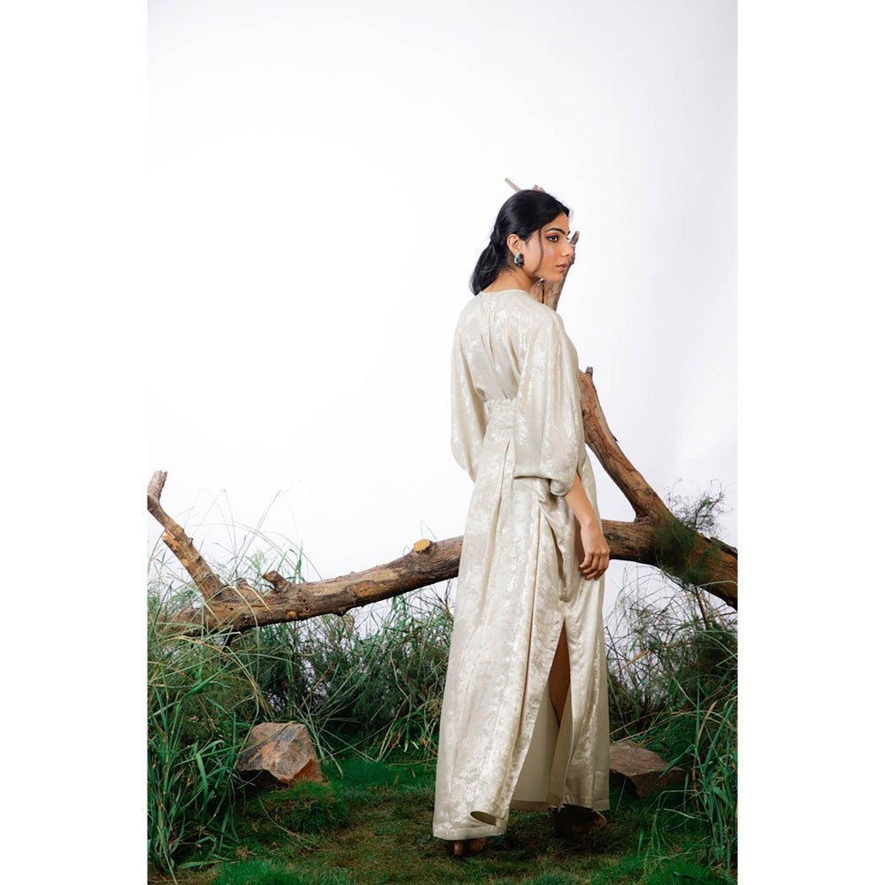 Omana by Ranjana Bothra Ivory Lisa Kaftan With Belt (Set of 2)