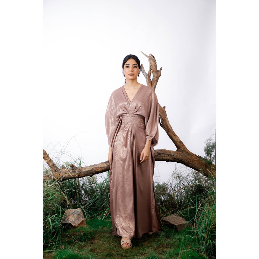 Omana by Ranjana Bothra Taupe Lisa Kaftan With Belt (Set of 2)